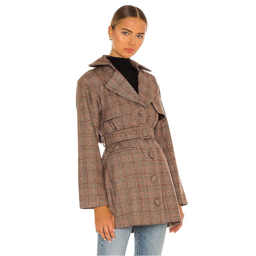 New DIVINE HERITAGE Wool Blazer Belted Trench Mini Dress in Fawn